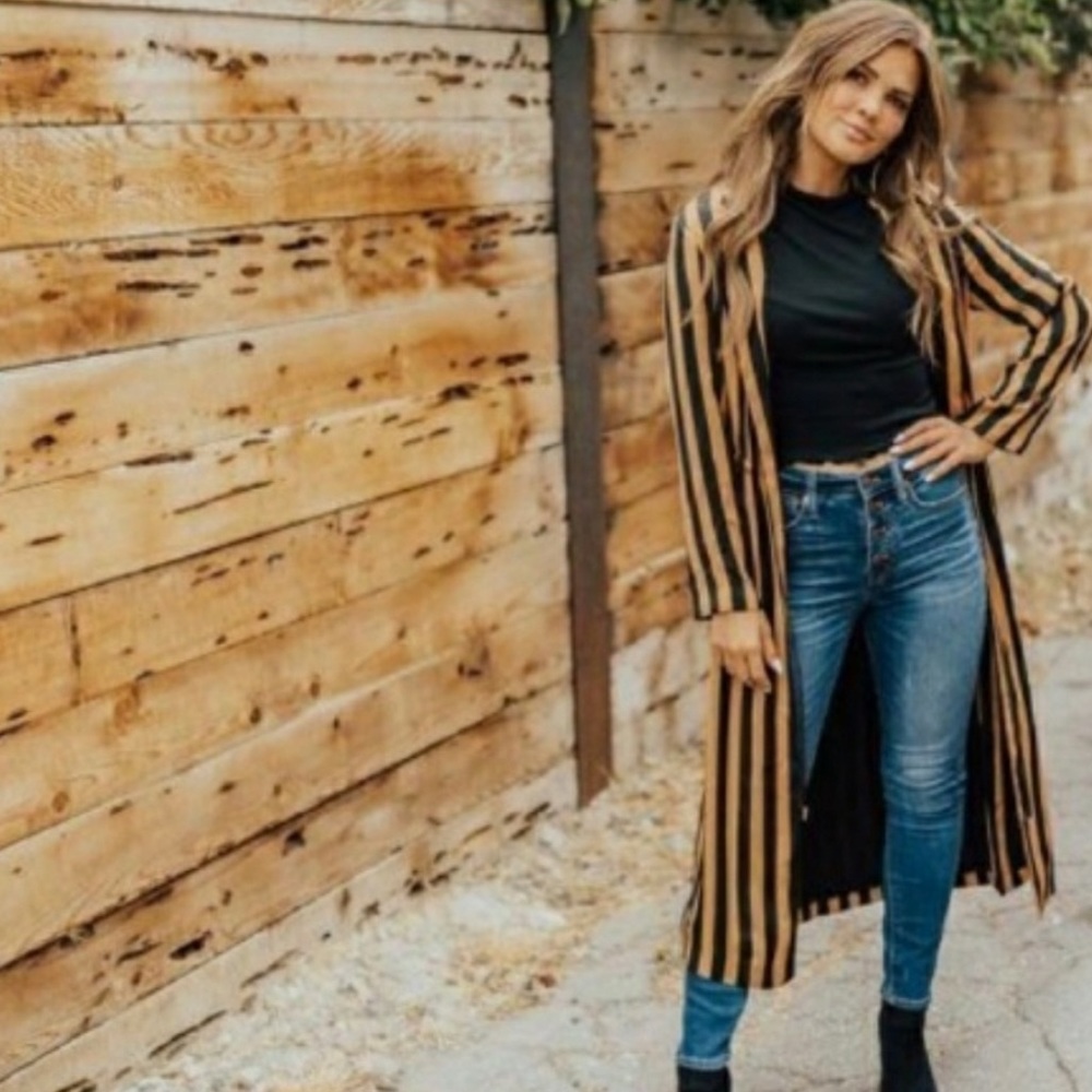 TOPSHOP Gold and Black Stripe Duster NWT Size 4 - Picture 2 of 4